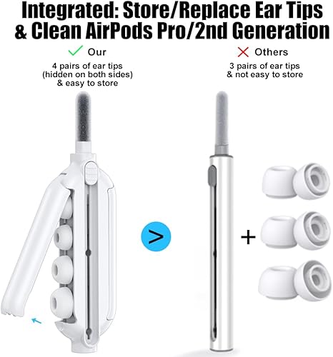 Miniatura 5 de SAYAFAN 4 pares de almohadillas de repuesto para Airpods Pro y kit de limpieza de 2 generación y limpiador, bolígrafo de limpieza 5 en 1 con paño de