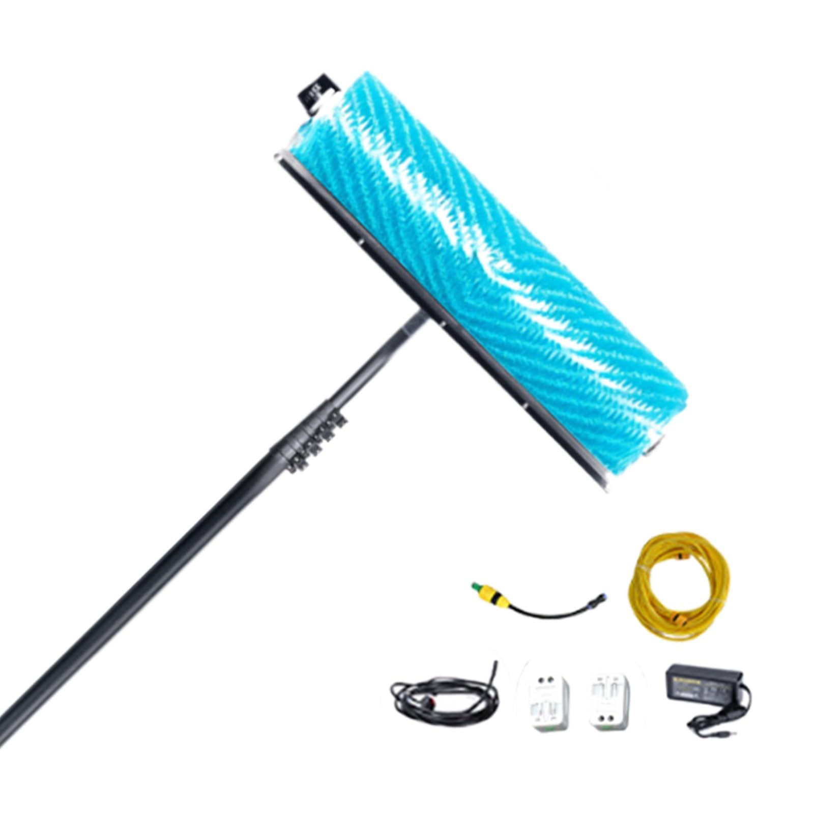 24V Electric Solar Roller Brush, 60cm Cleaning Width, 350RPM Brushless Motor, Water Fed Telescopic Pole 3.5m-7.5m, Professional PV Maintenance Kit(5.5m)
