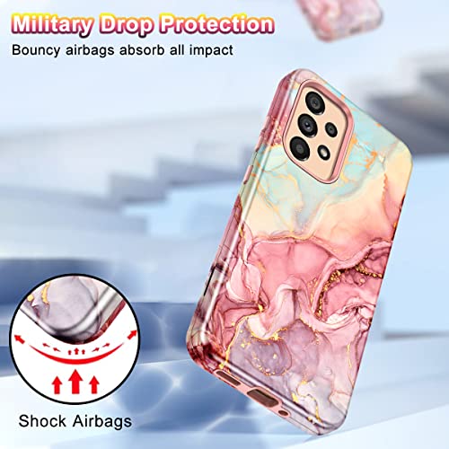 Btscase For Samsung Galaxy A53 5G Case, Marble Pattern 3 In 1 Heavy Duty Shockproof Full Body Rugged Hard Pc+Soft Silicone Drop Protective Women Girl Cover For Samsung Galaxy A53 5G,Rose Gold #TOP3