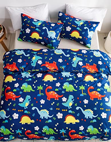 Dinosaur Twin Size Dinosaur Duvet Cover Set, Kids Bedding Duvet Covers, Reversible Brushed Microfiber Lightweight Dino Duvet Cover Set For Boy Children, Blue #TOP27