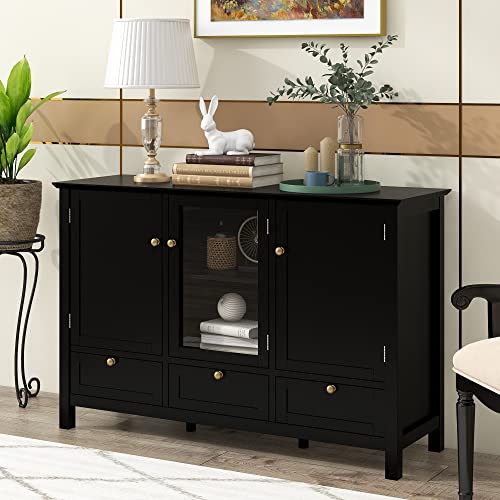 Royard Oaktree Storage Cabinet Wood Kitchen Sideboard Buffet Cabinet With Doors And Drawers Modern Coffee Bar Cabinet For Kitchen Dinning Room Living Room,Black #TOP3