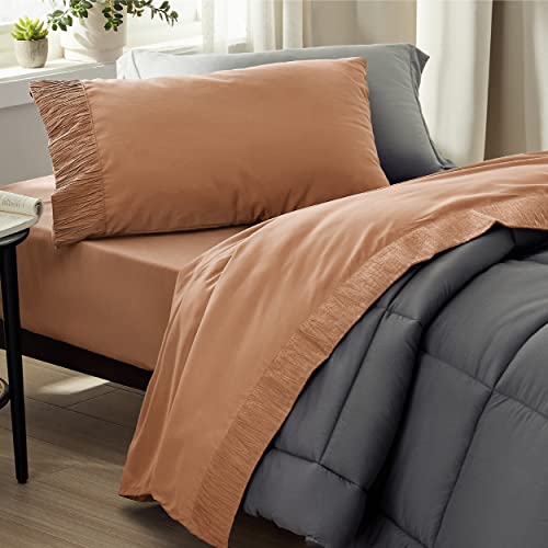 Bedsure Twin Xl Sheets Dorm Bedding - Soft 1800Tc Extra Long Twin Bed Sheets, 3 Pieces Hotel Luxury Burnt Orange Sheets Twin Xl, Easy Care Microfiber Sheet Set #TOP3