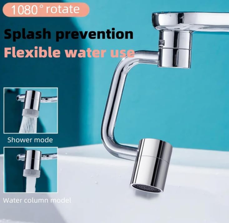 Rotating Faucet Extender Universal rotatable faucet Solid Brass Splash Filter with Full 1080° Swivel Dual Function 2-Mode Spray Sink Attachment