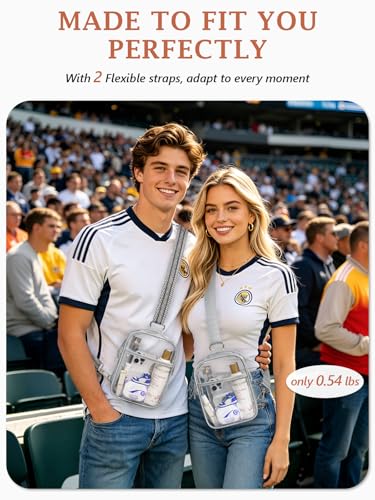 Image of 3 Pockets Clear Bag for Stadium Events with 2 Long Straps Sling Backpack Fanny Pack Concert Crossbody Purses for Women