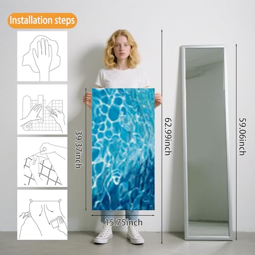 Image of Nuxovilar Blue Water Ripple Wallpaper Peel Stick Vinyl 15.75x39.37 | Ocean Wrap, Liners, adhesive wallpaper, countertop contact paper, for bedroom, counter, table (Water Ripple)