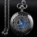 Tiong Pocket Watch Hollow Blue Star Design Roman Numerals Quartz with Chain Christmas Birthday Gifts - Image 2