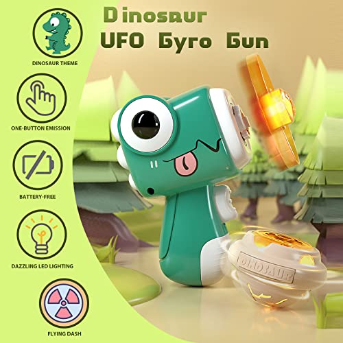 Flying Disc Launcher Toy, Kids Outdoor Flying Saucer Toys, Portal Gun, 4 Flying Discs Gun and 1 Light Up Spinning Tops with Flashing LED Lights for Kids Pets Girls and Boys Birthday Gift Ages 3-12+
