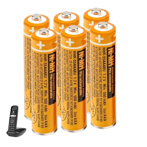 6 Pack NI-MH AAA Rechargeable Battery for Panasonic HHR-55AAABU 1.2V 550mAh AAA Rechargeable Batteries for BT Cordless Phones
