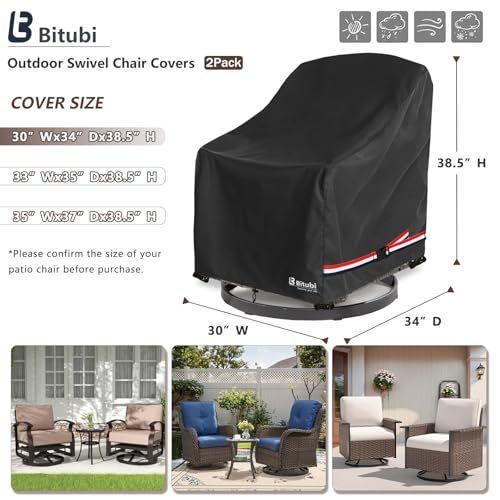 Image of Bitubi Waterproof 2 Pack Outdoor Swivel Chair Cover for Patio Chair Size Up to 30W x 34D x 38.5H inch,Outdoor Lawn Patio Furniture Covers (Black)