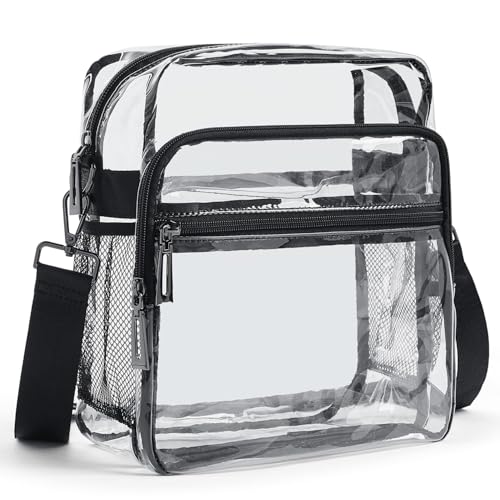 Clear Bag for Stadium Events 12x6x12 Clear Purse with 3-Zipper Pockets Crossbody Handbag Tote for Concerts Sports