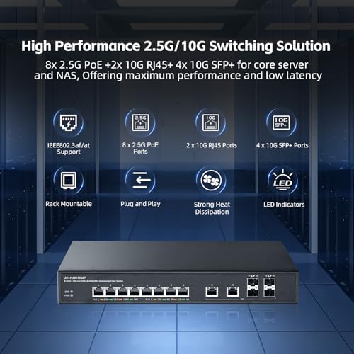 Image of 14 Port 10G Switch, 8x2.5G, 2x10G RJ45, 4x10G SFP+, Metal Unmanaged Binardat Ethernet Switch, Desktop|Rackmount for Gaming, NAS, Small Business, Plug & Play