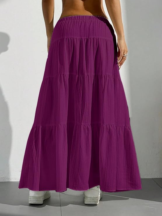 Image of Jawdrobe Women's Georgette Ruffle Hem Long Flared Skirt Lightweight Soft Fabric| High-Waisted Ruffled Maxi Plain and Pleated Skirt