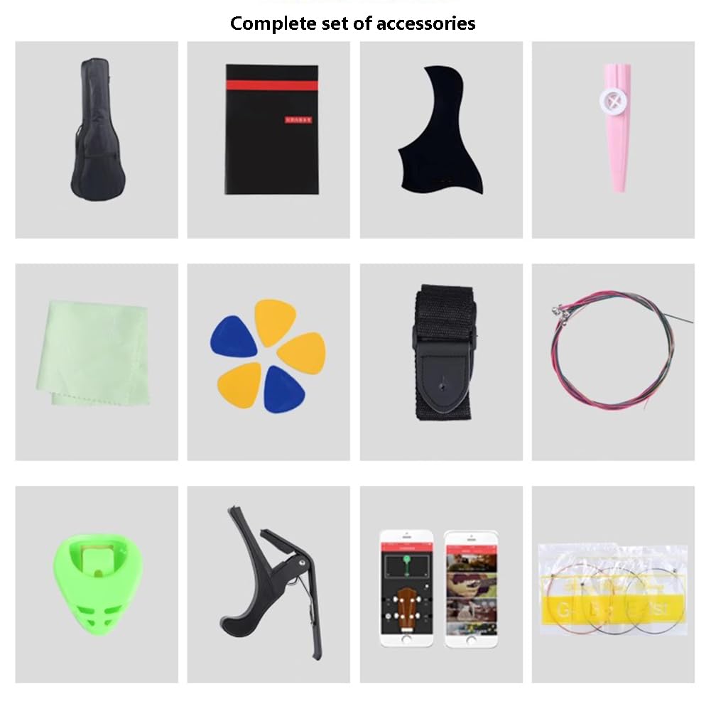 Chitarra acustica da 96 cm, 6 corde in acciaio, kit di base con custodia, corde, tracolla, pipa e plettri