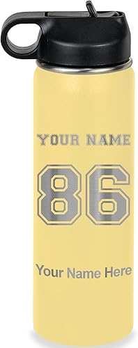 Miniatura 19 de LaserGram Botella de agua personalizada, camiseta deportiva, acero inoxidable de doble pared aislada al vacío con popote superior, regalo grabado