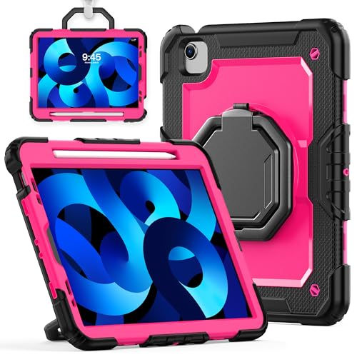 Coque iPad Air 5 antichoc avec béquille intégrée et porte-stylo rose 10.9