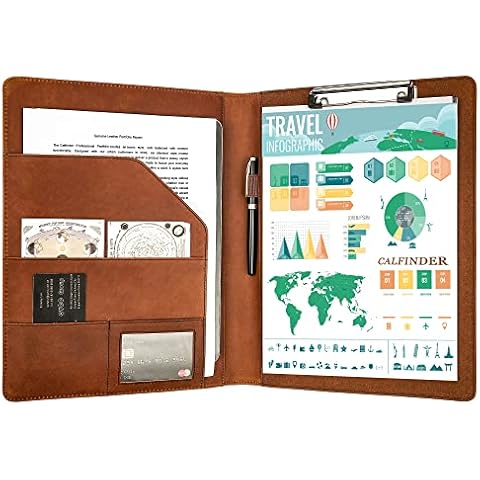 A4 Clipboard Folder, Leather Padfolio with a4 Clipboard/Document Holder, Conference Portfolio Folder, A4 Document Organiser for Men and Women, Crazy Horse Leather, Brown Cover