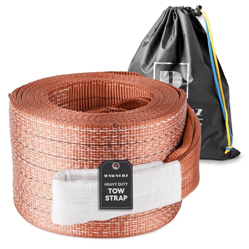 Dawnerz Tow Strap Heavy Duty 30ft 100000 lbs Minimum Break Strength - Recovery Towing Rope 55 US Tons 9m for Tractors and Dump Trucks