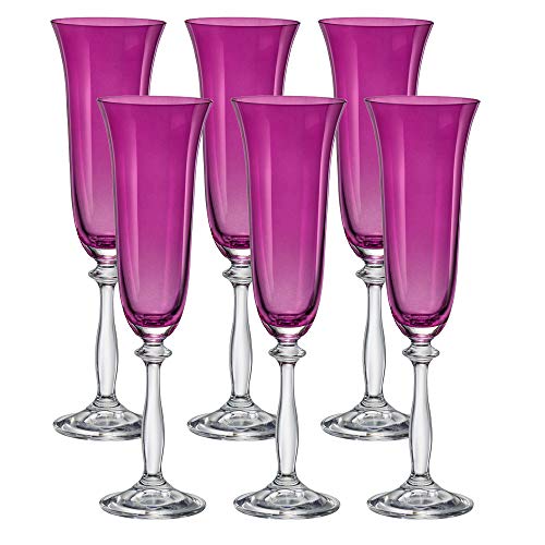 Jogo de 6 Taças para champanhe Angela colorida em cristal ecológico 190ml A24,5cm violeta