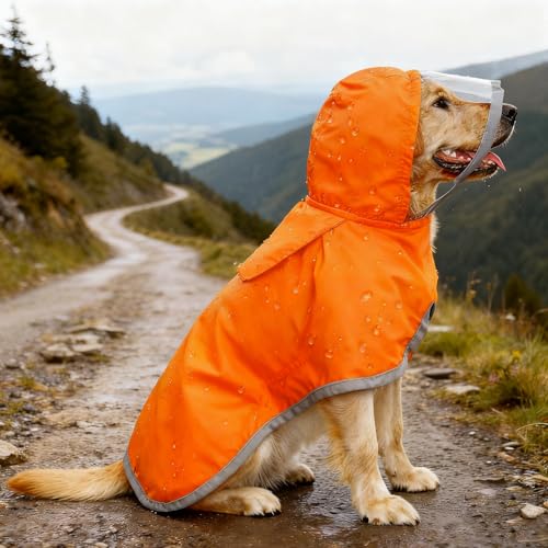 Manteau imperméable pour grand chien avec capuche transparente et poncho ajustable orange - 8