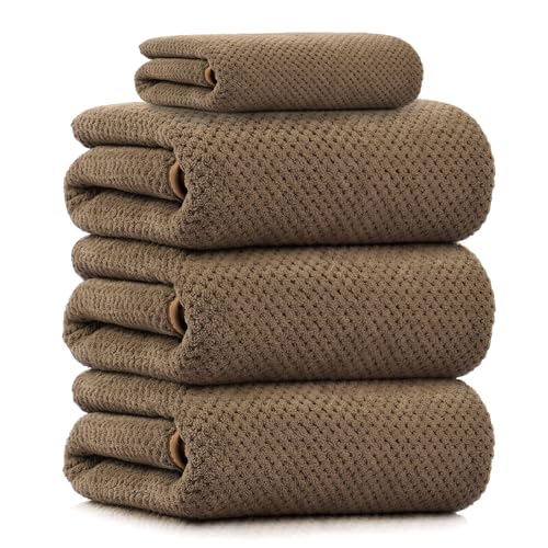 Consejos para Comprar Toallas, tabla con los diez mejores. 47 SULYOOP Toallas de Baño de Microfibra, 4 Piezas | 3 Toallas de Baño Grandes para Cuerpo (70x140cm) + 1 Toalla para Gym/Rostro | Ultra Absorbentes, Secado Rápido | para Gym,...