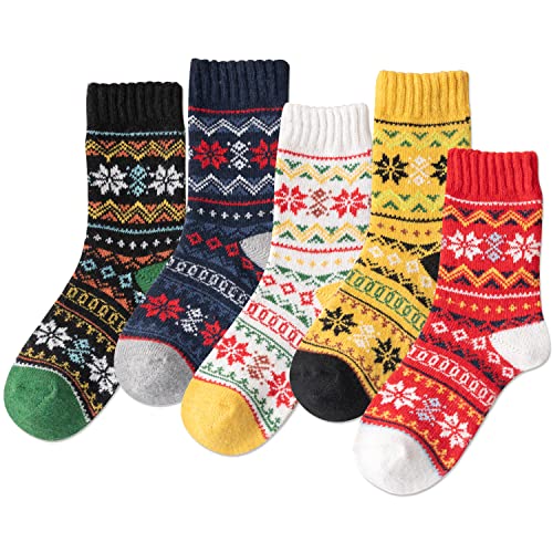Image of IIG 5 Pairs Women's Vintage Style Thick Wool Warm Winter Crew Socks