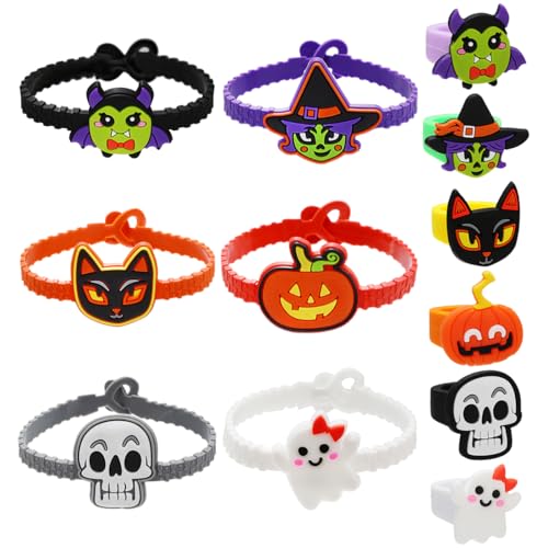 12 PCS Bracciali Bambini + Anelli bambini Braccialetti squillo per Feste Gadget Compleanno Bambini Braccialetto di Halloween Braccialetti dell'amicizia per Bambini Festa Gadget Compleanno Bambini