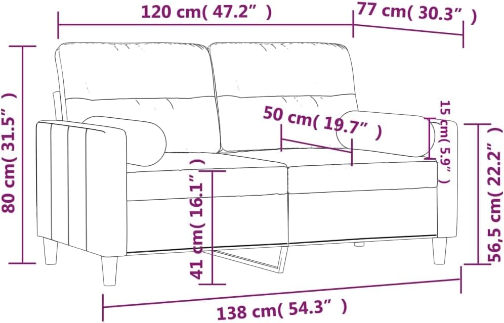 2-Seater Sofa Light Grey 100% Polyester Living Room Furniture