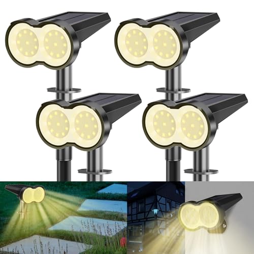 Dankeled Solarlampen für Außen Garten - 4 Stück 20 LED Solar Strahler Warmweiß 3000K, IP65 Wasserdicht Sensorik Solarleuchten, Dusk to Dawn Solar Gartenleuchten für Garage, Gehweg, Treppe, Hof, Rasen