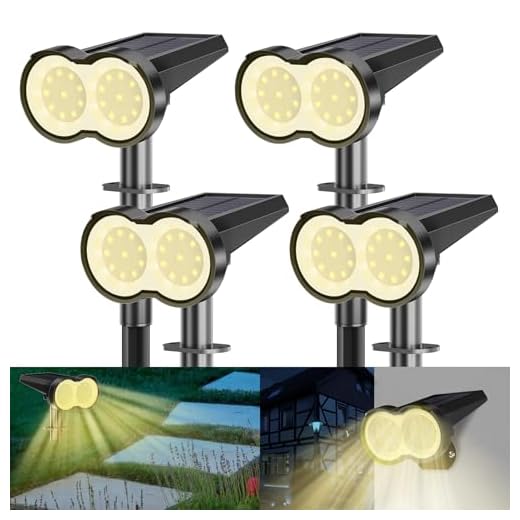Dankeled Solarlampen für Außen Garten - 4 Stück 20 LED Solar Strahler Warmweiß 3000K, IP65 Wasserdicht Sensorik Solarleuchten, Dusk to Dawn Solar Gartenleuchten für Garage, Gehweg, Treppe, Hof, Rasen