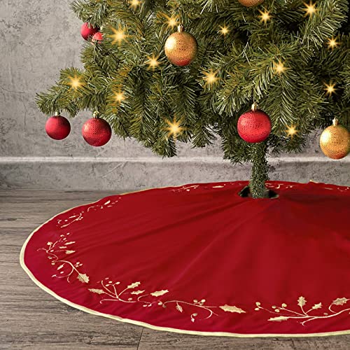 Bunny Chorus Christmas Tree Skirt, 48 inches Red Luxury Velvet Plush