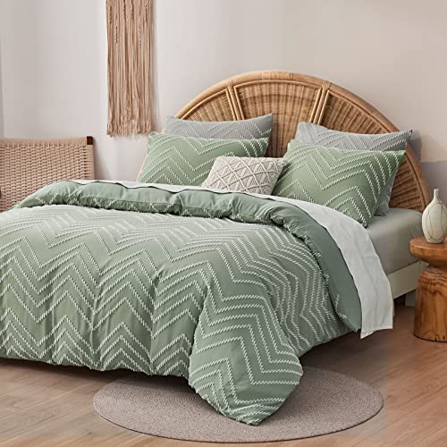 Tametra Tufted Queen Duvet Cover, Boho Bedding Set Queen Size, Ultra Soft Shabby Chic Embroidery Duvet Covers For All Seasons 3 Pcs 90" X 90"(Sage Green) #TOP1