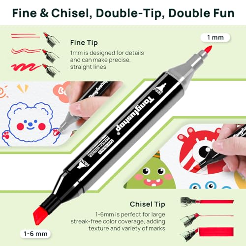 Image of Tongfushop 60 Alcohol Pens Set, 2 Secs Quick Dry Alcohol Markers Set, Double-Sided Marker Pen Felt Pens with Anti-Seaside Spacer Holder for Painting, Drawing, Design, Manga
