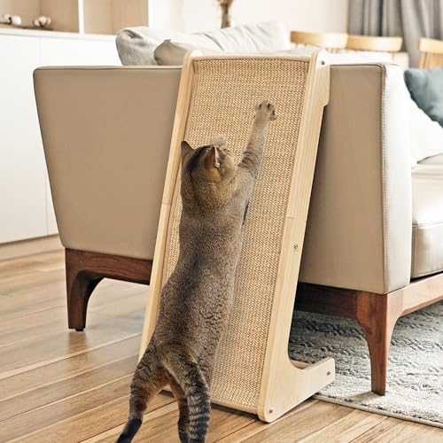 PETKARAY Kratzbrett Katze, 68 cm Hohe L-förmiger Sisal Kratzsäule, Dual-Use Kratzpads für Katzen, Katzenkratzbrett für Wand und Ecke (Mit Katzenminze, Mausspielzeug)