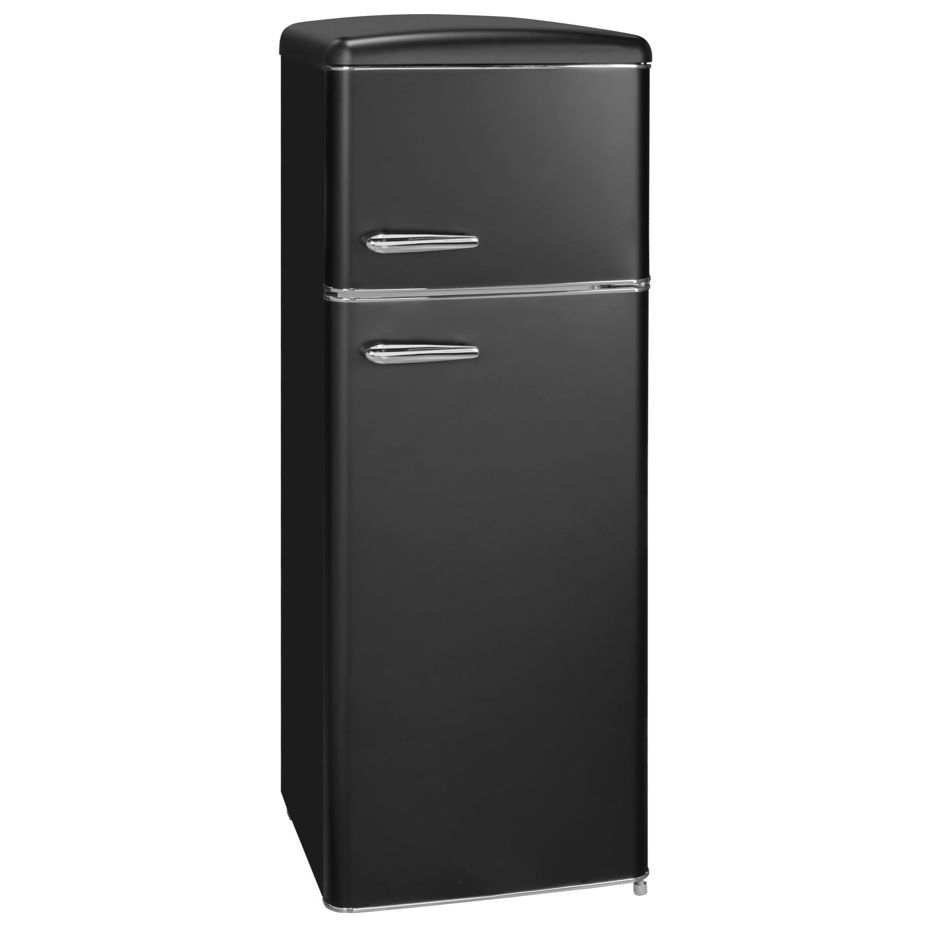 Exquisit® Lodówka dwudrzwiowa, Pojemność 206L, Zasięg Energetyczny E, Szklane Półki, Szuflada Verduler, Regulacja wysokości, Oświetlenie LED Matowy Czarny, Wymiary 146,5x54,5x57,5 cm.
