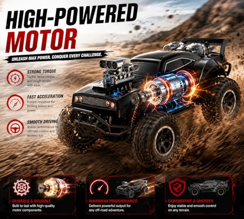 Image of Remote Control Sports Car & Off-Road SUV Toy for Kids, High Speed RC Racing with Wireless Remote, Realistic Lights & Premium Design Gift for Boys Girls (White-Rock Crawler)