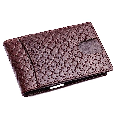 Image of Brooklyn Bridge Genuine Leather Money Clip Wallet for Men Diamond VT Brown - Premium Slim RFID Protected Wallet with Cash Clip & Multiple Card Slots, Stylish Front Pocket Design, Gift for Men