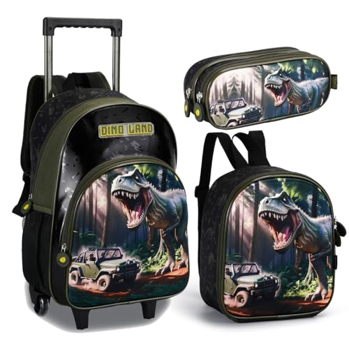 Kit Mochila Infantil Dinossauro Land Menino Lancheira Estojo (Verde)