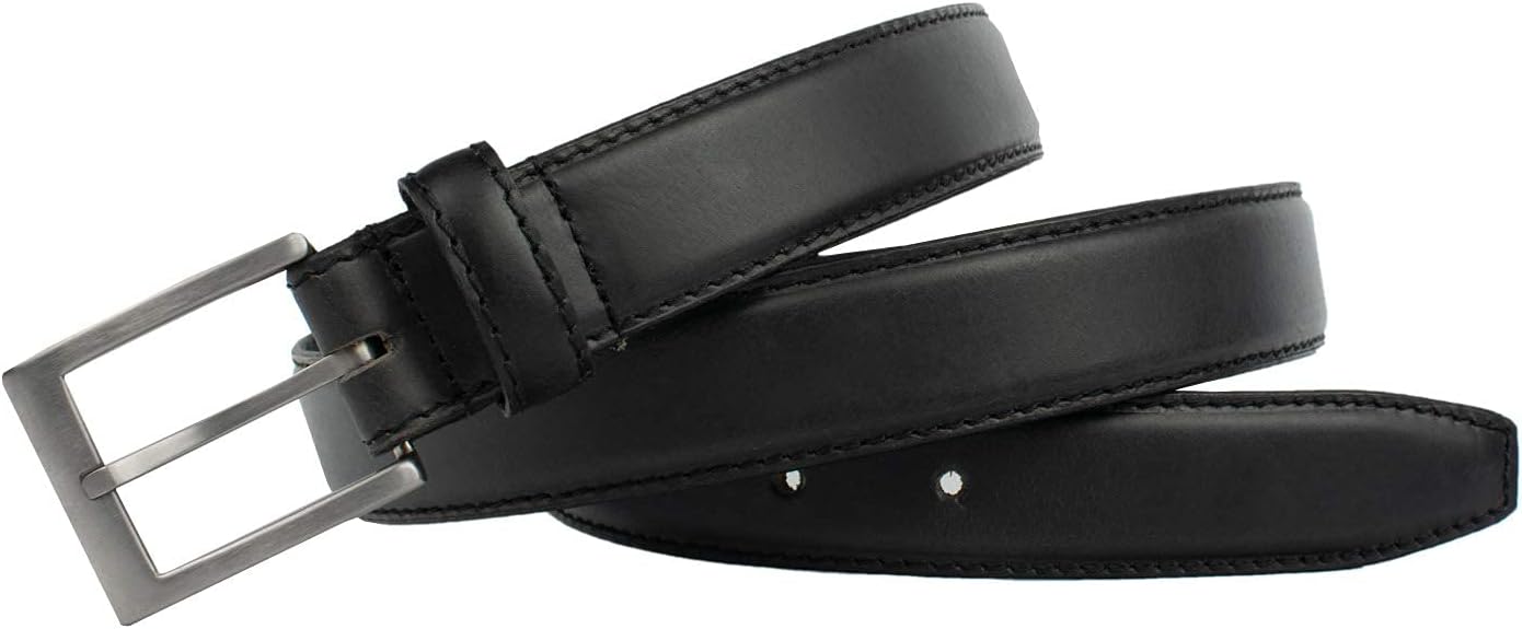 Silver Square Titanium Belt - Genuine Full Grain Leather Belt with Certified Nickel Free Titanium Buckle