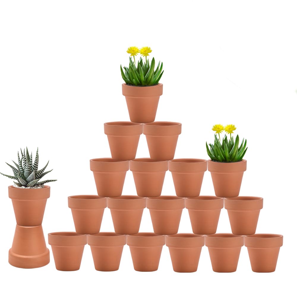 vensovo Vasi in terracotta con drenaggio, 7,6 cm, confezione da 20 vasi per fiori in argilla, vasi per piante grasse, ideali per piante, artigianato, bomboniere di nozze