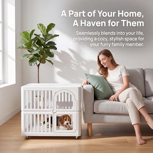Plastic Dog Crate with Wheels, Single Door Indoor Outdoor Dog Kennel with Clear Acrylic Window, Ventilated, Easy Clean & Easy Assemble Pet Cage for Small/Medium Dogs - Image 5