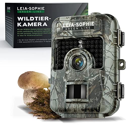 Leia-Sophie Wildkamera - 24MP Jagdkamera mit Bewegungsmelder Nachtsicht - Wildtierkamera wasserdicht IP66-0,6s schnelle Trigger Geschwindigkeit - inkl. Kameragurt - für TF-Karten bis 32GB, 1080p