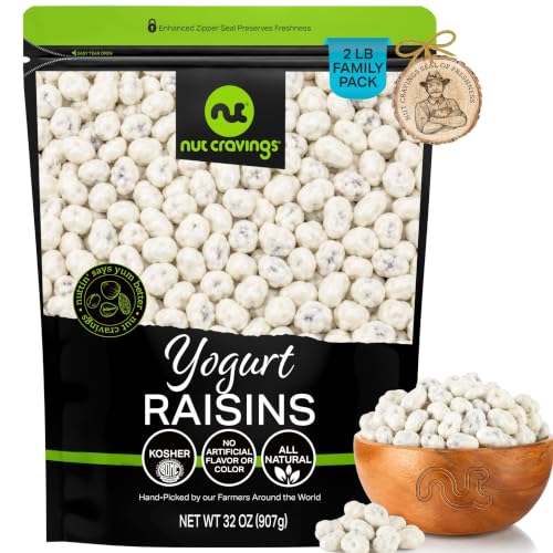 Image of NUT CRAVINGS - Yogurt Covered Raisins (32oz, 2 LB) Sweet Healthy Snack, Vegan, Kosher, Resealable Bag
