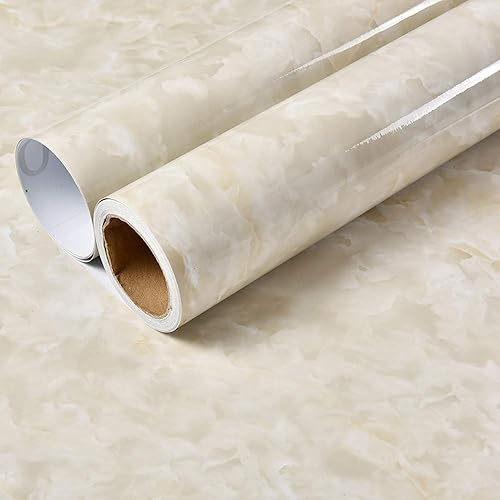 Miniatura 3 de PoetryHome Papel de contacto de vinilo extraíble de mármol blanco cremoso grantie para encimera, mesa, protector contra salpicaduras, autoadhesivo,