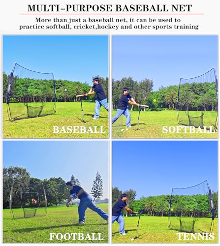 Image of 7x7ft /8x8ft Baseball Softball Net with Steel Frame for Batting, Hitting, Pitching, Portable Baseball Batting Net with Carry Bag, Great for All Levels