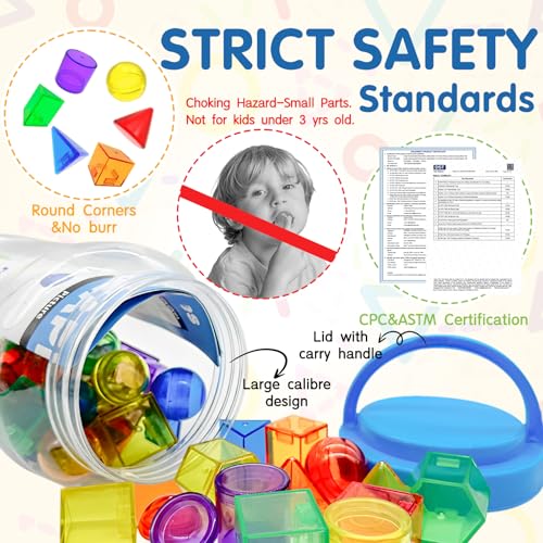Image of 60 PCS 3D Shapes for Kids,Translucent Geometric Solids,Light Table Math Manipulatives for Teaching Geometry,Preschool & Kindergarten Classroom Homeschool STEM Learning Toy