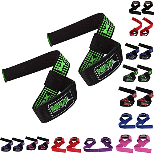 MRX Weight Lifting Bar Strap for Gym Workout Training Bodybuilding Deadlift Padded Straps Men/Women Black Green