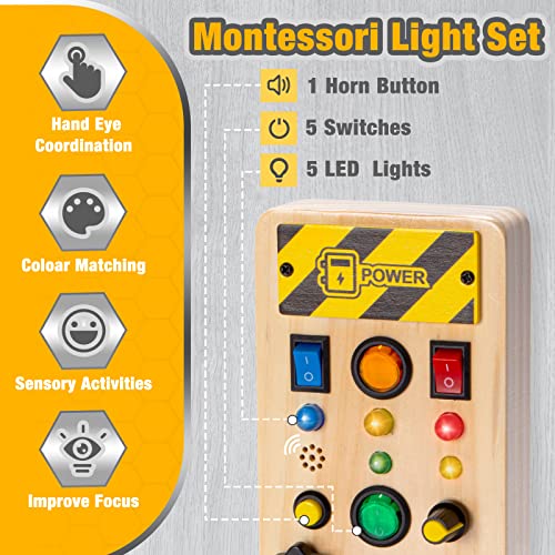 Pussan Busy Board, Wooden Montessori Toys For 3 Year Old Boy Birthday Gifts, Sensory Fidget Toy With Lights And Tools, Toddlers Toys For 3+ Year Old Boys Girls #TOP2