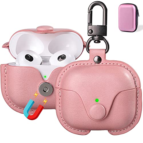 Airpods 3 Case Leather, Maxjoy For Airpods 3Rd Case Cover 2021 Airpod Gen 3 Protective Cover With Keychain Compatible With Apple Airpods Generation 3Rd 2021 (Front Led Visible), Pink #TOP25