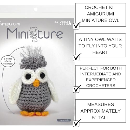 Image of LEISURE ARTS Amigurumi Miniatures Owl Crochet Kit for Beginners - DIY Animal Craft Kit for Adults, Beginner Crochet Set with Yarn, Hook, Instructions, 5-Inch