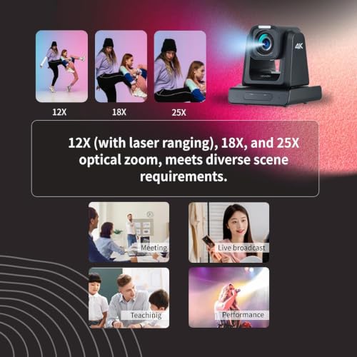 Image of zowietek 4K PTZ Camera(Native NDI|HX3), ZowiePTZ, Ergo-Ease Remote, ZowieX APP Manager, 25X Optical+12X Digital Zoom, Black, SDI /HDMI /USB, RTSP /RTMP(s) /SRT Stream, Meeting, Church, Event, Teaching